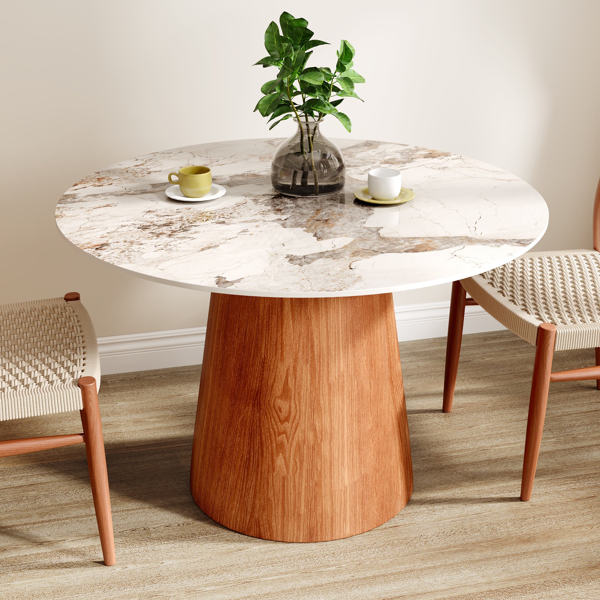 Round Black/Brown Sturdy Barrel Shape Dining Table Solid Wood Pedestal For 2-4 Person - Pandora+Brown - W43.31" x D43.31" x H29.53" - image 13