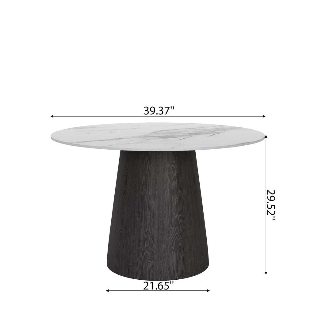 Round Black/Brown Sturdy Barrel Shape Dining Table Solid Wood Pedestal For 2-4 Person - image 20