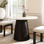 Round Black/Brown Sturdy Barrel Shape Dining Table Solid Wood Pedestal For 2-4 Person - Snowy White+Black - W43.31" x D43.31" x H29.53" - image 0
