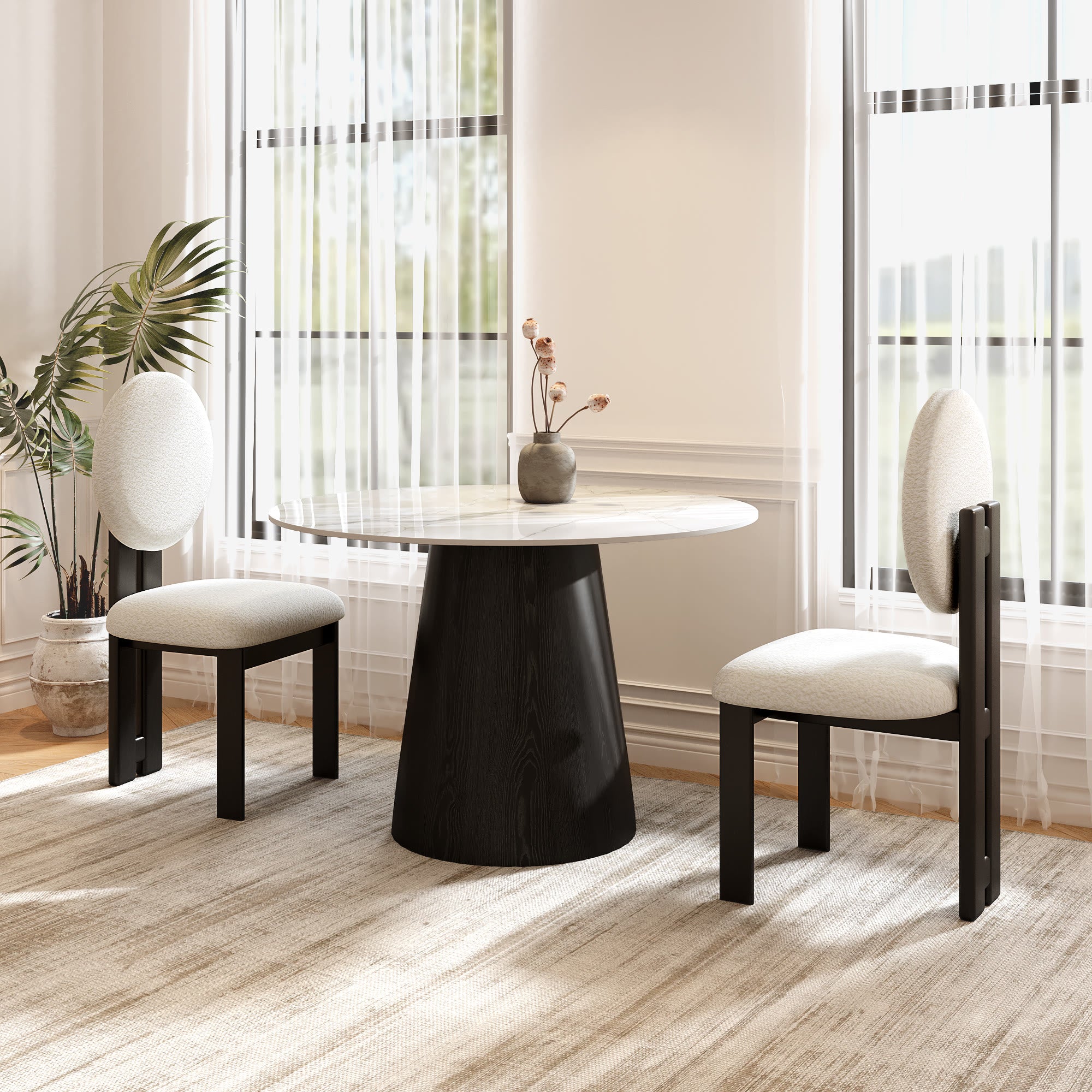 Iffhome Round Black/Brown Sturdy Barrel Shape Dining Table Solid Wood Pedestal For 2-4 Person - image 1