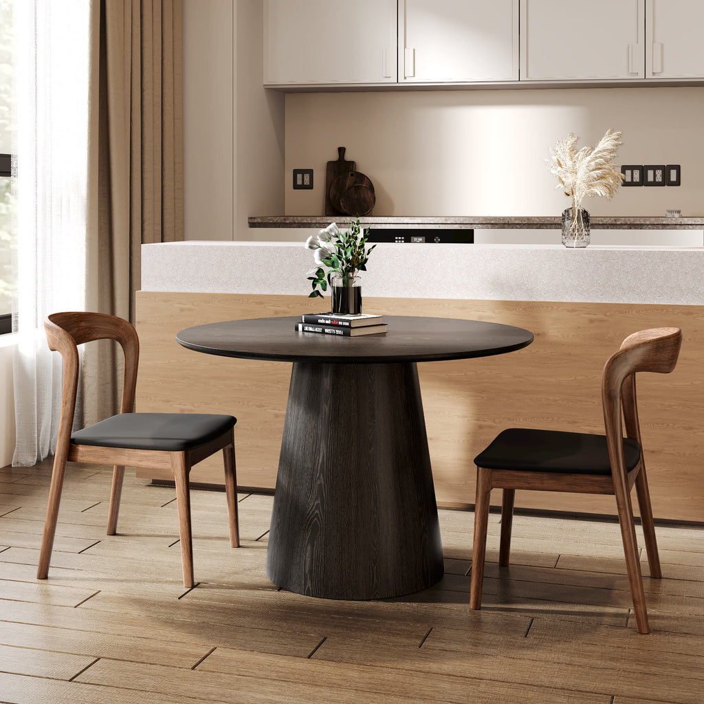 Round Black/Brown Sturdy Barrel Shape Dining Table Solid Wood Pedestal For 2-4 Person - image 5
