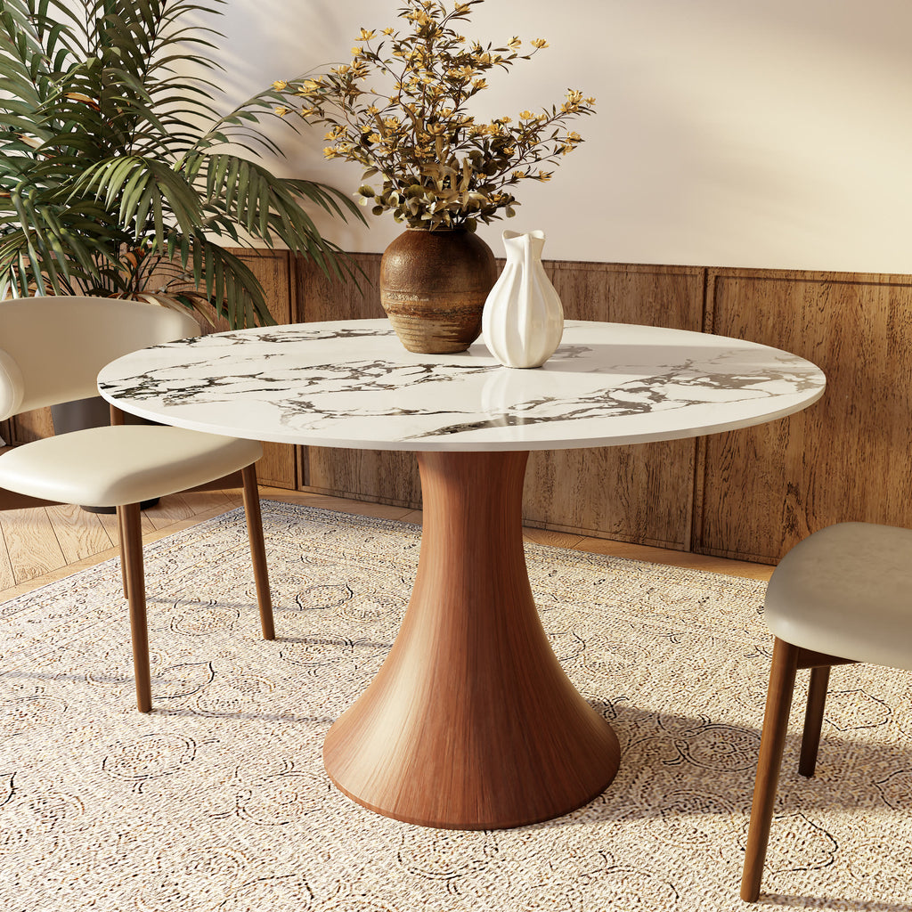 Hourglass-Shaped Solid Wood Base Dining Table For 2-4 Person - Gemstone Black+Brown - W43.31" x D43.31" x H29.53" - image 4