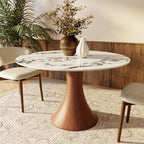 Hourglass-Shaped Solid Wood Base Dining Table For 2-4 Person - Gemstone Black+Brown - W43.31" x D43.31" x H29.53" - image 4