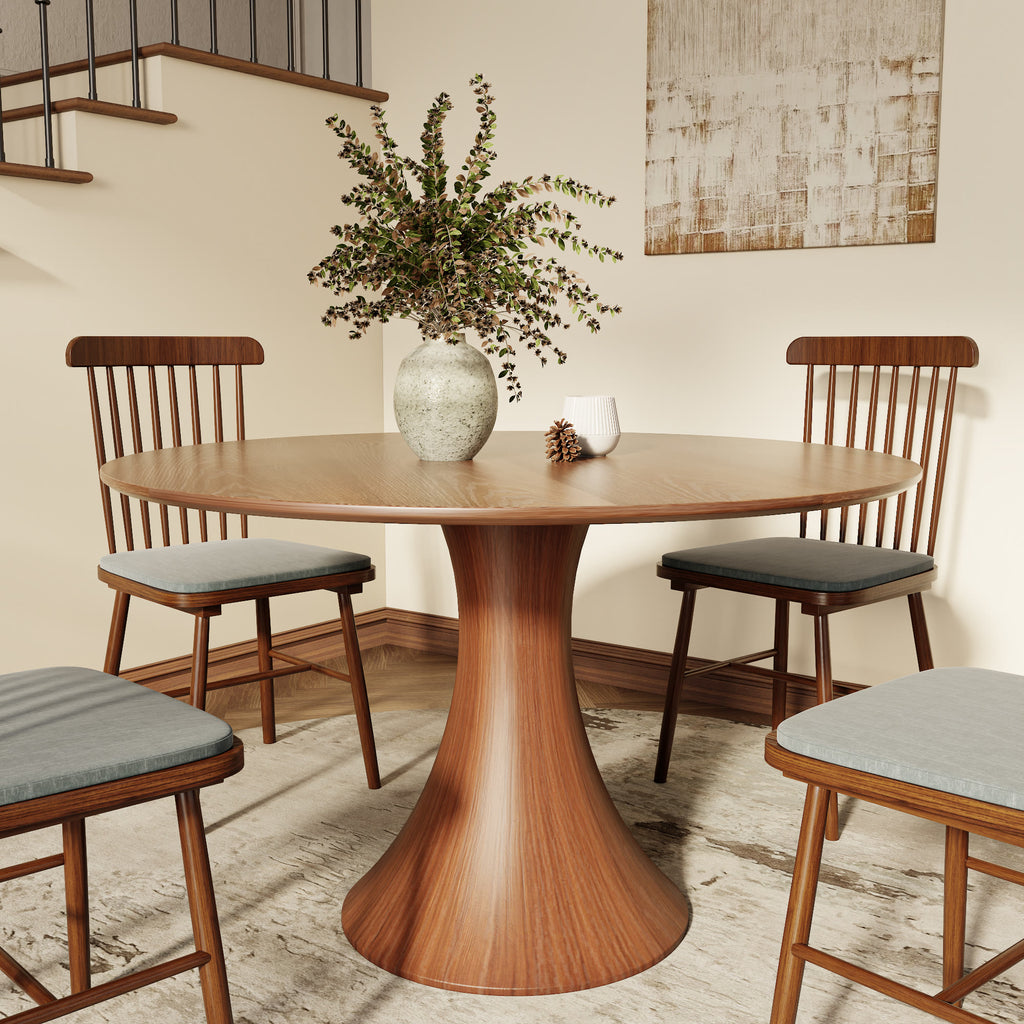 Hourglass-Shaped Solid Wood Base Dining Table For 2-4 Person - Brown+Brown - W43.31" x D43.31" x H29.53" - image 5