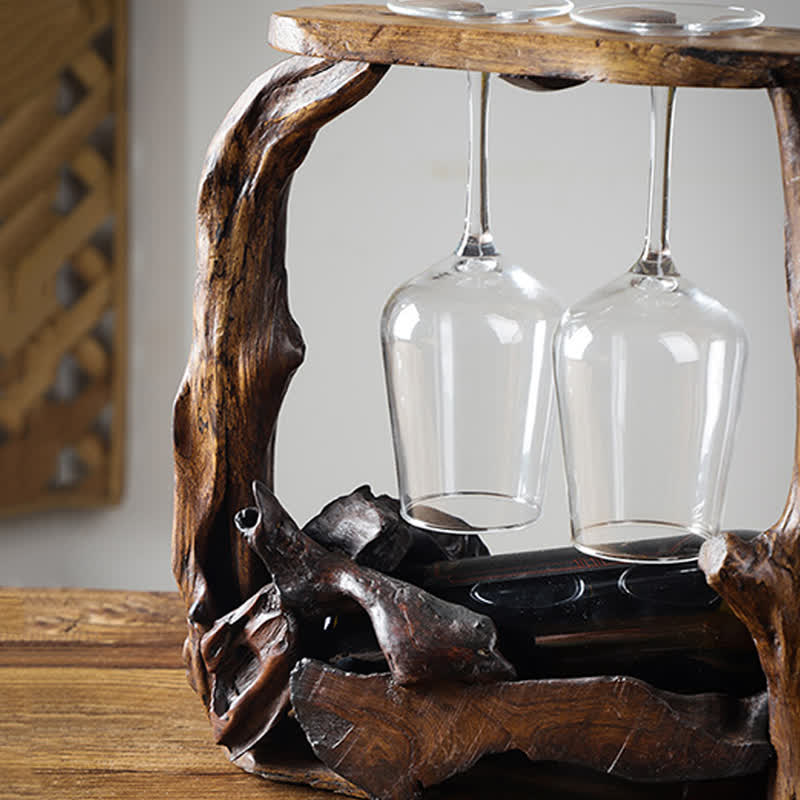 Wooden Decorative Wine Holder with Glass Holder