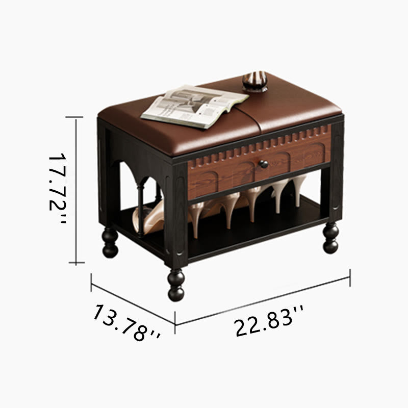 Wooden Shoe Bench With Arched Design Drawer  - image 6