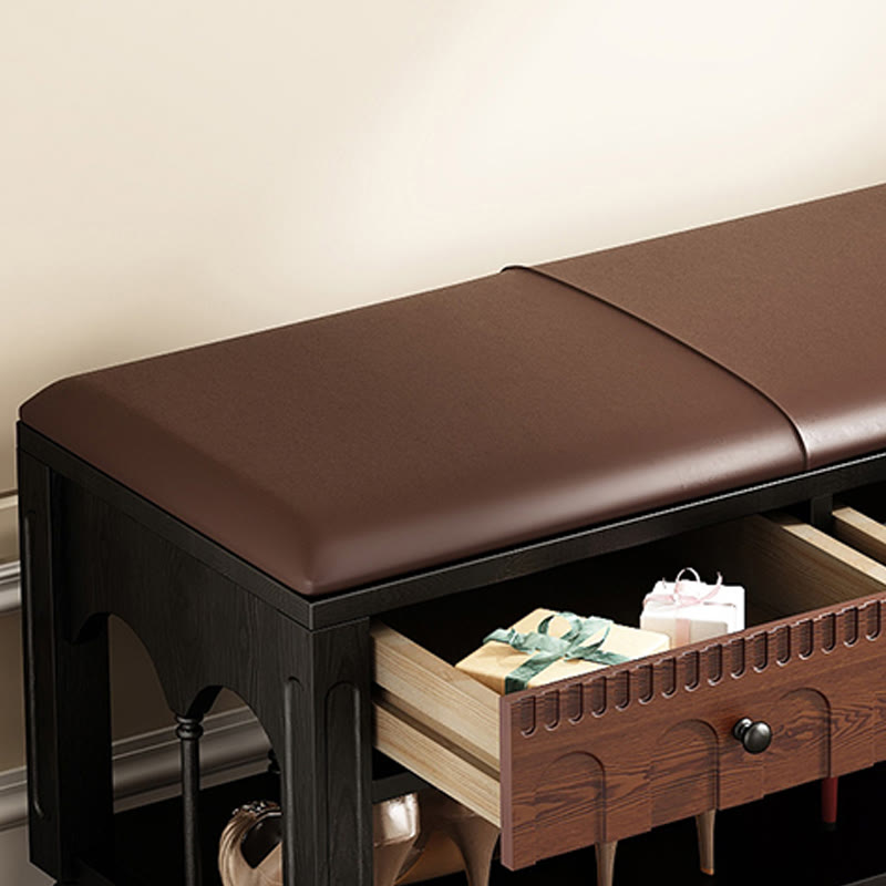Wooden Shoe Bench With Arched Design Drawer  - image 3