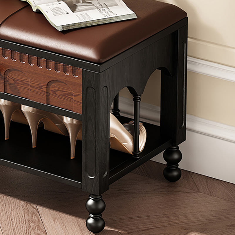 Wooden Shoe Bench With Arched Design Drawer  - image 4