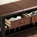 Wooden Shoe Bench With Arched Design Drawer  - image 5