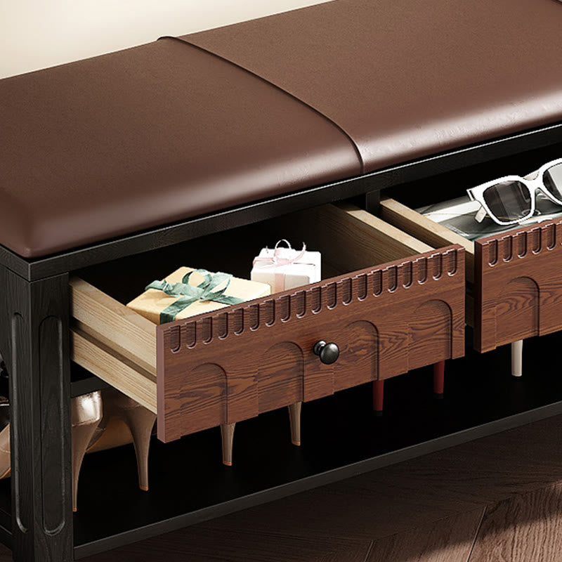 Wooden Shoe Bench With Arched Design Drawer  - image 5