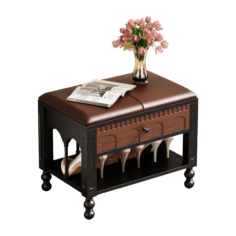 Wooden Shoe Bench With Arched Design Drawer  - image 1