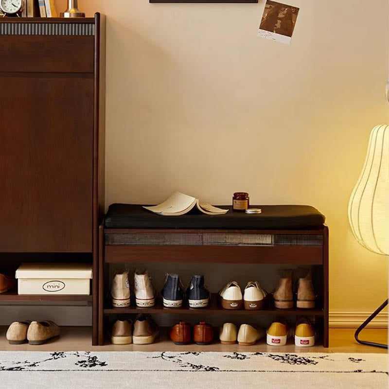 Shoe Bench With Double-layer Open Storage