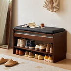 Shoe Bench With Double-layer Open Storage - Brown - image 0