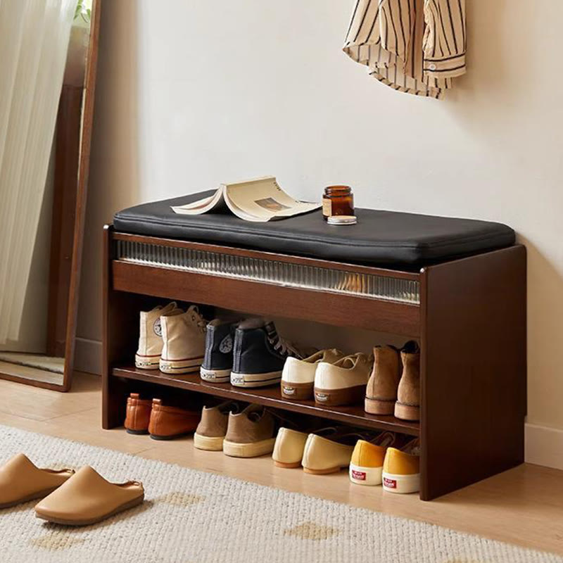Shoe Bench With Double-layer Open Storage - Brown - image 0