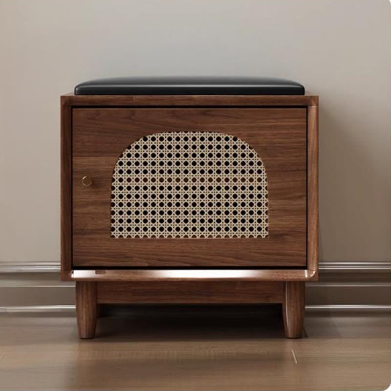 Rattan-panelled Storage Cabinet Shoe Bench