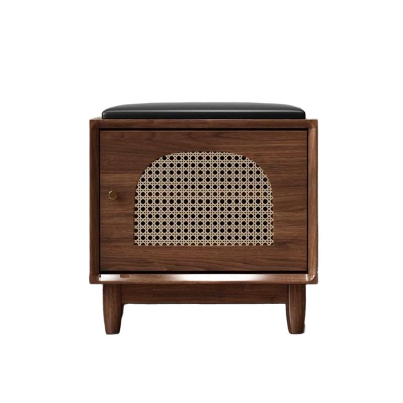 Rattan-panelled Storage Cabinet Shoe Bench