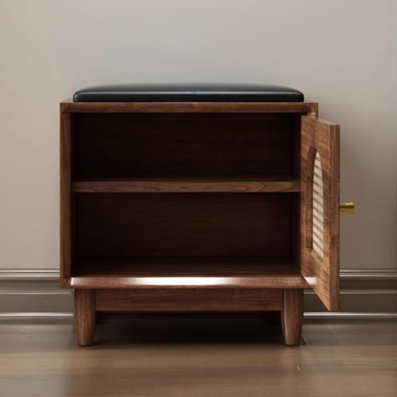 Rattan-panelled Storage Cabinet Shoe Bench
