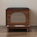 Rattan-panelled Storage Cabinet Shoe Bench - Walnut - image 0