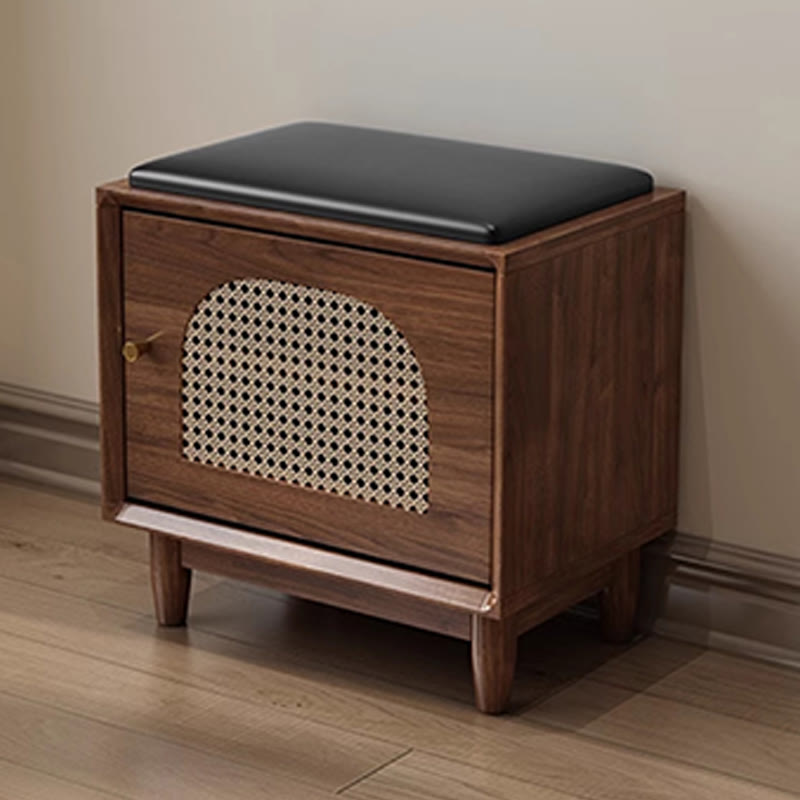 Rattan-panelled Storage Cabinet Shoe Bench