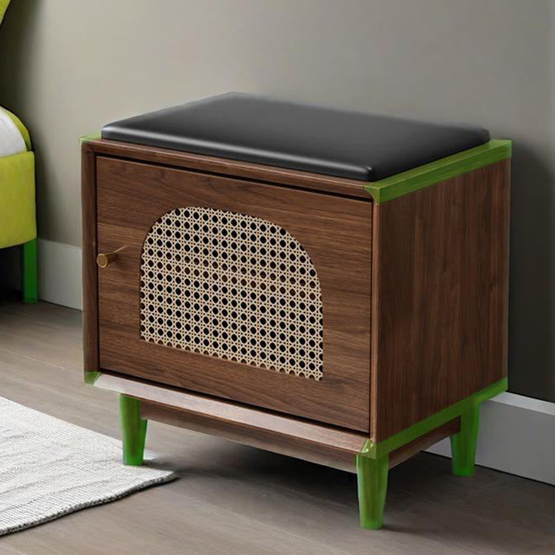 Rattan-panelled Storage Cabinet Shoe Bench