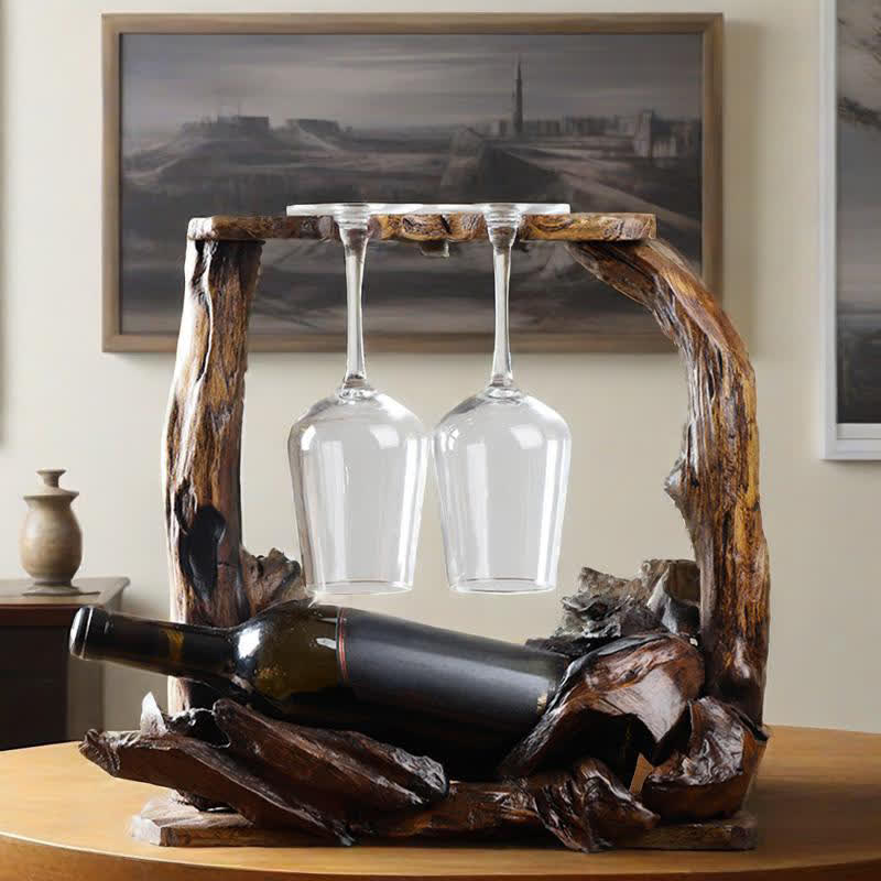 Wooden Decorative Wine Holder with Glass Holder