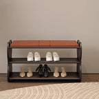 Black Wooden Shoe Bench With Butterfly-shaped Design - image 2