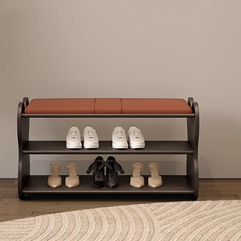 Black Wooden Shoe Bench With Butterfly-shaped Design