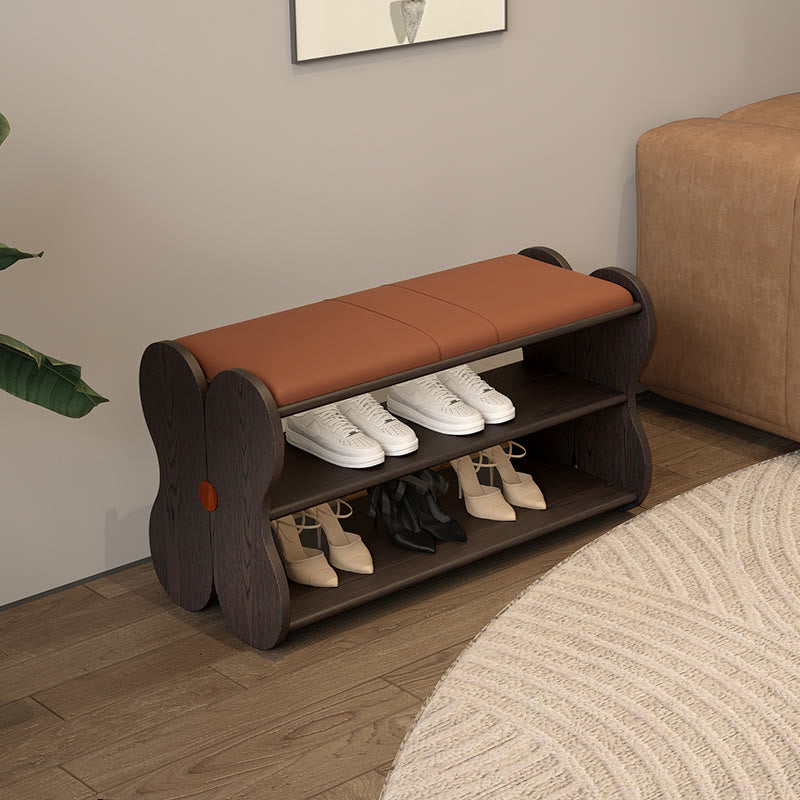 Black Wooden Shoe Bench With Butterfly-shaped Design