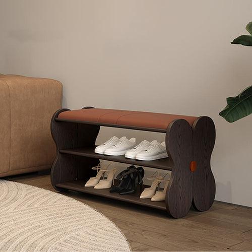 Black Wooden Shoe Bench With Butterfly-shaped Design - Black - image 0