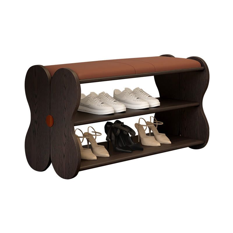 Black Wooden Shoe Bench With Butterfly-shaped Design