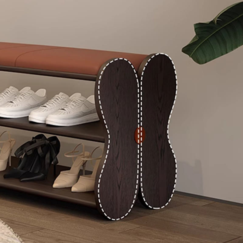 Black Wooden Shoe Bench With Butterfly-shaped Design