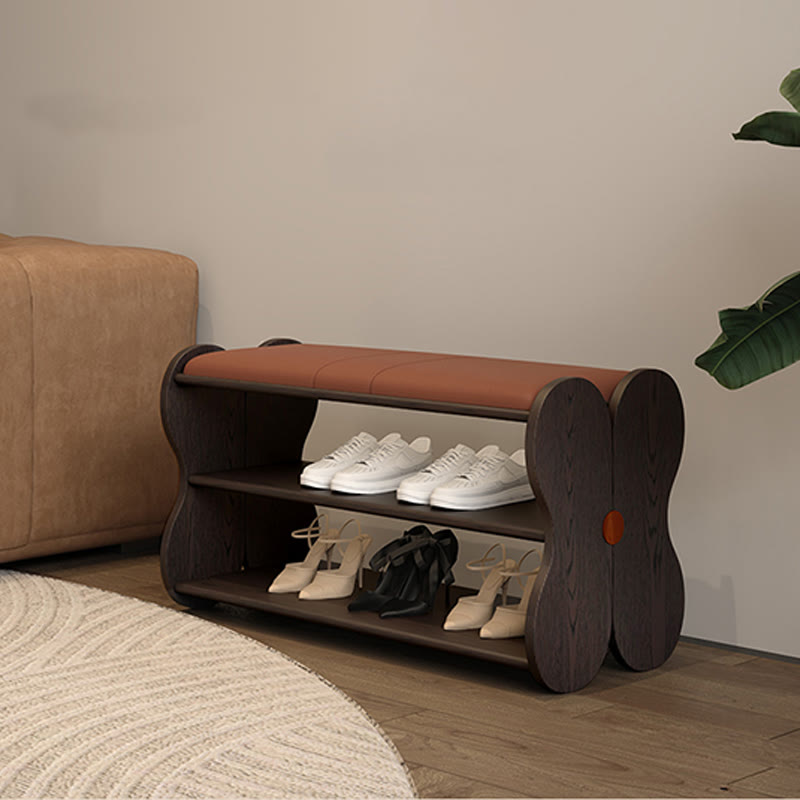 Black Wooden Shoe Bench With Butterfly-shaped Design