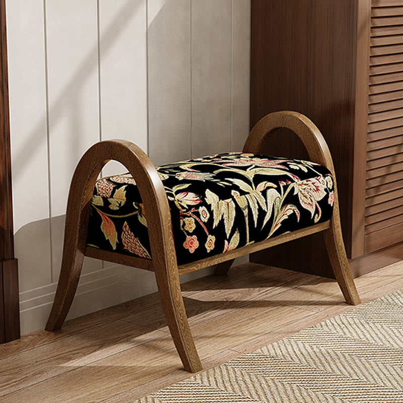 Cotton Shoe Bench With Floral Pattern - Walnut - image 0