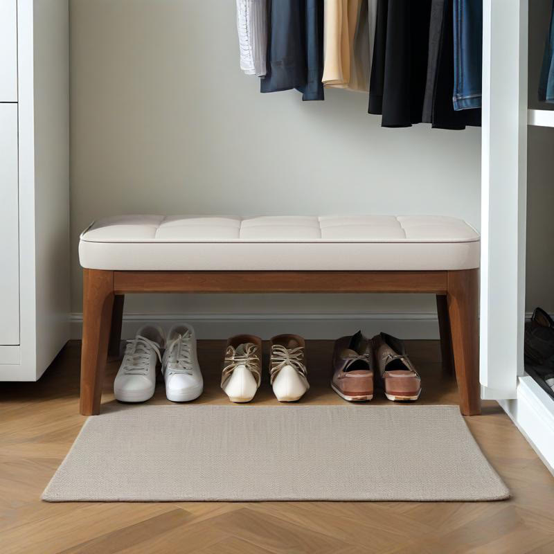 Wooden Shoe Bench With Checkerboard Pattern Seat
