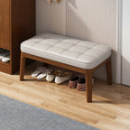 Wooden Shoe Bench With Checkerboard Pattern Seat - Beige - image 0