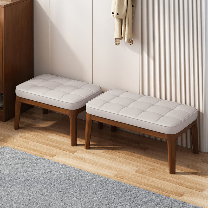 Wooden Shoe Bench With Checkerboard Pattern Seat