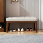 Wooden Shoe Bench With Checkerboard Pattern Seat - image 2