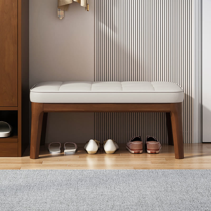 Wooden Shoe Bench With Checkerboard Pattern Seat