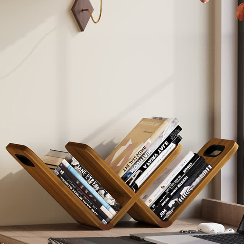 W-Shaped Wooden Desktop Book Rack