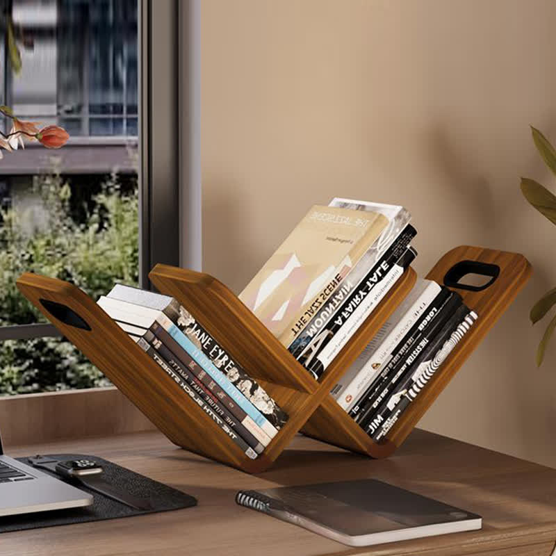 W-Shaped Wooden Desktop Book Rack