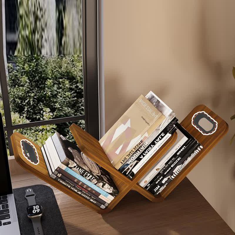 W-Shaped Wooden Desktop Book Rack