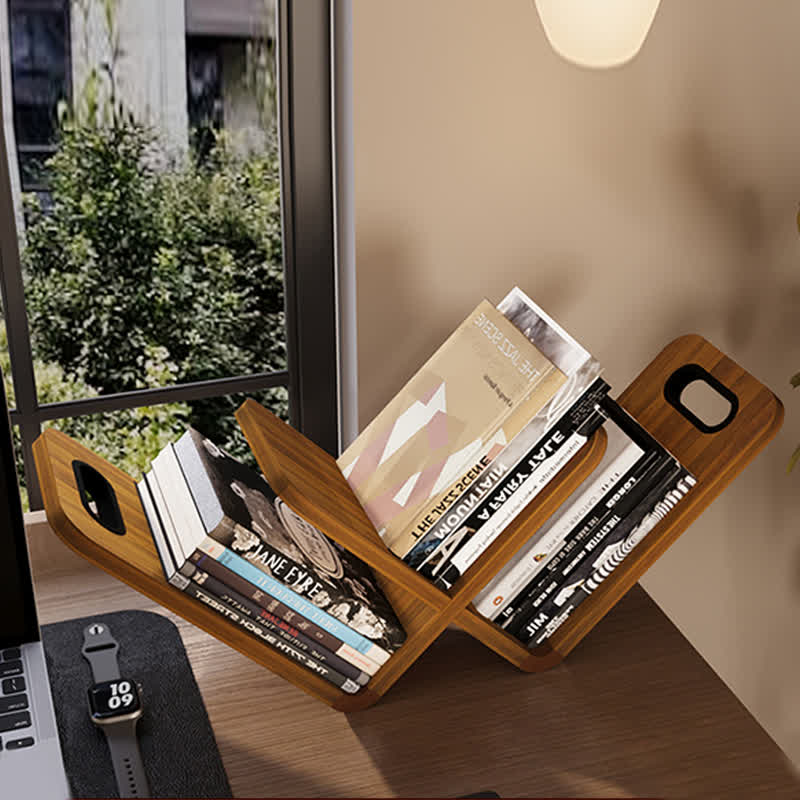 W-Shaped Wooden Desktop Book Rack
