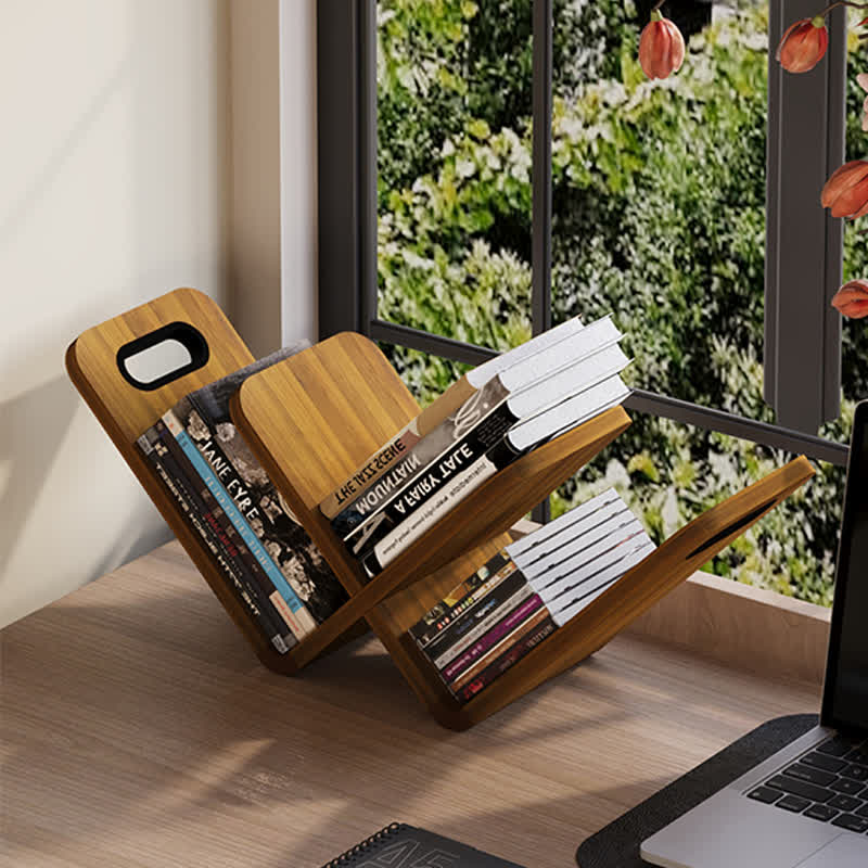 W-Shaped Wooden Desktop Book Rack