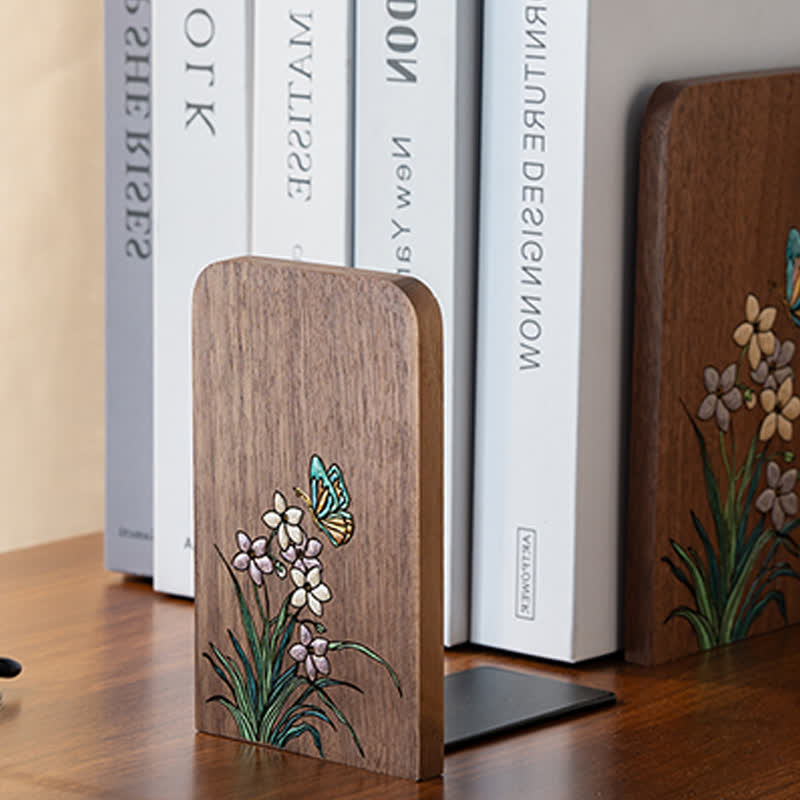 Vintage Floral Solid Wood Desktop Bookends