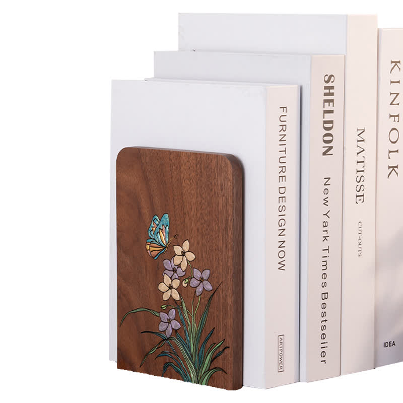 Vintage Floral Solid Wood Desktop Bookends - image 1