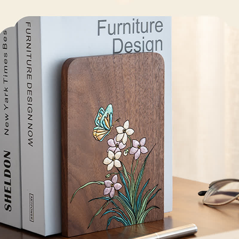 Vintage Floral Solid Wood Desktop Bookends