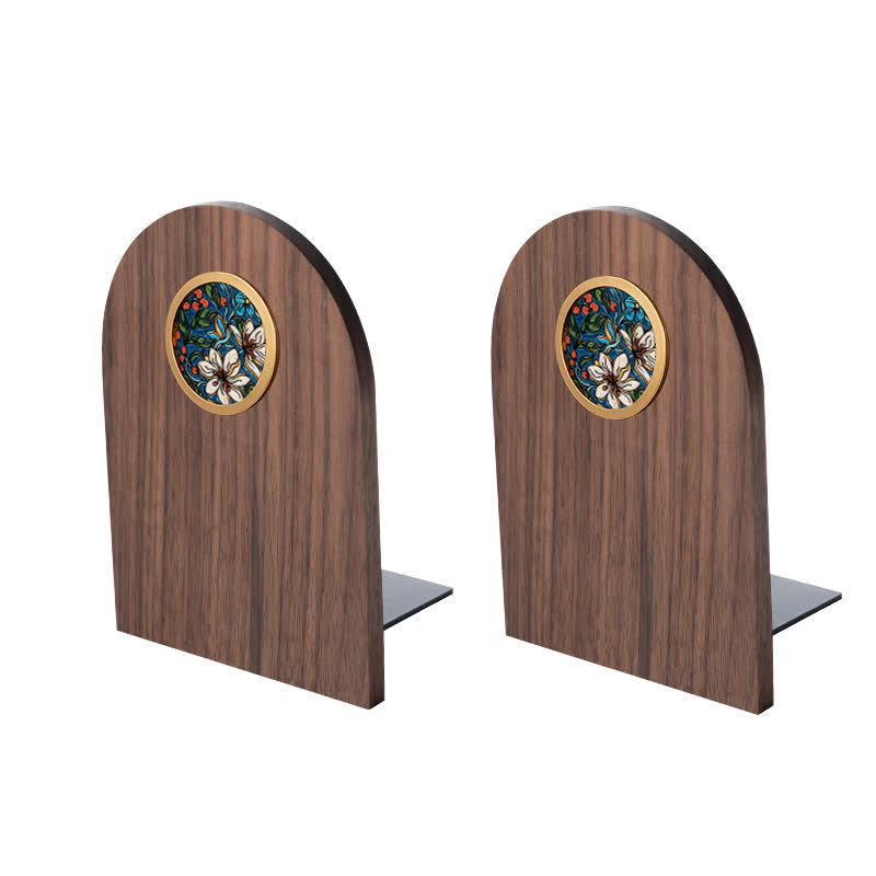Hand-Painted Wooden Floral Bookends