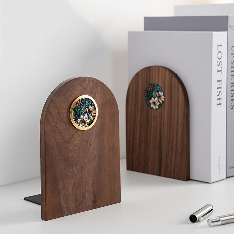 Hand-Painted Wooden Floral Bookends