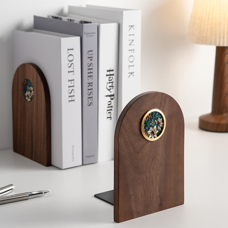 Hand-Painted Wooden Floral Bookends