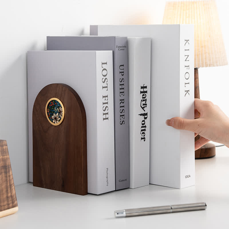 Hand-Painted Wooden Floral Bookends